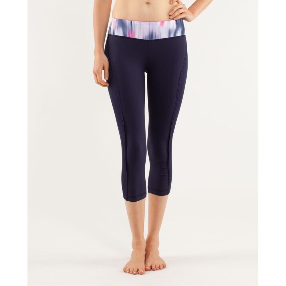 LULULEMON Sun Sprinter Crop Leggings Mirage Deep Indigo Pow Pink Gym Yoga Sz 4